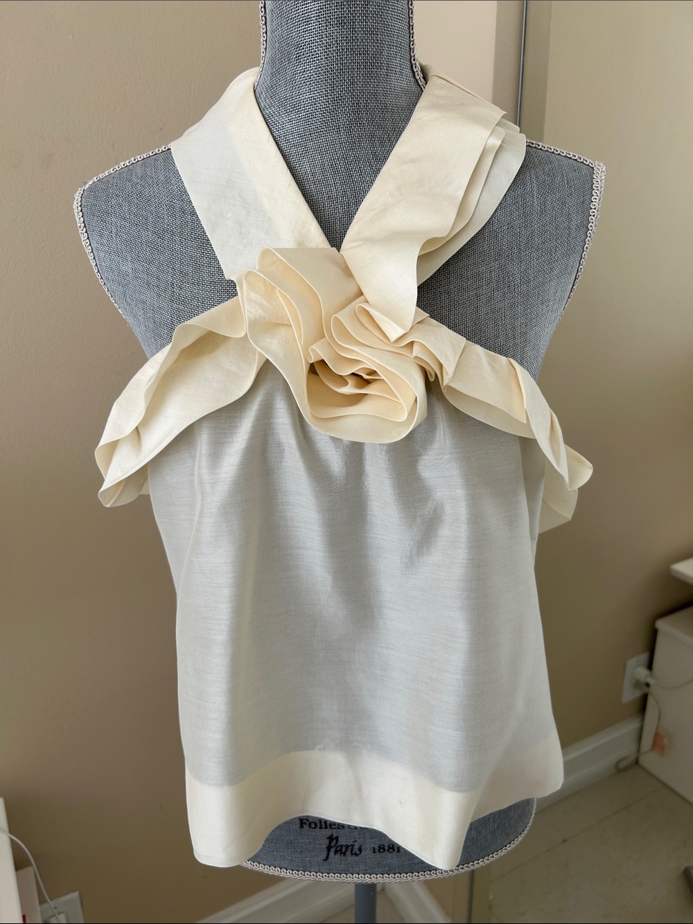 Sonia Rykiel Paris Cream Halter Camisole with Sculpted Rosette